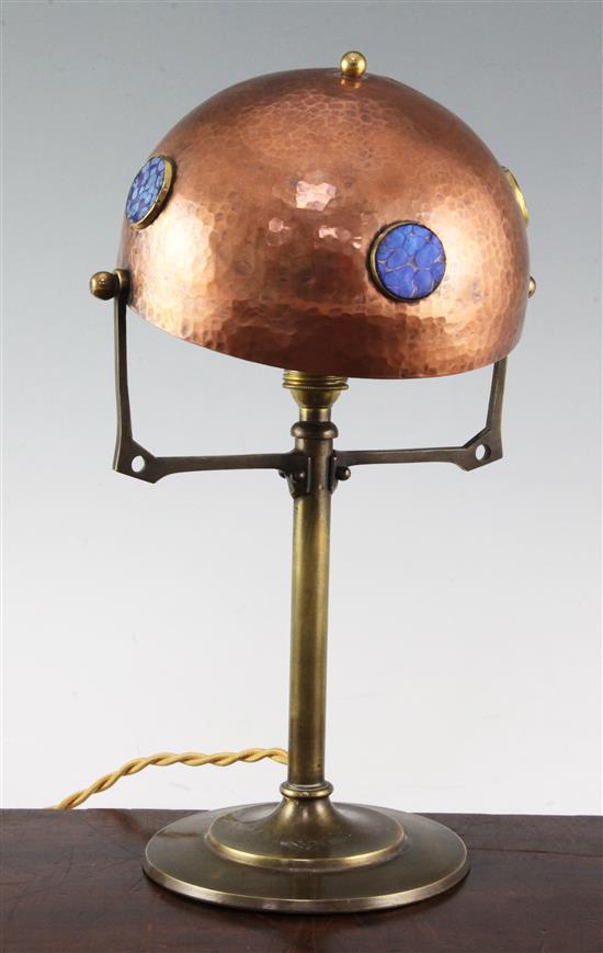 A Jugendstil copper and brass table lamp, 12.75in.